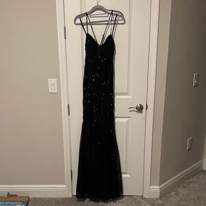 B Darlin Black Sequin Strappy Mermaid Gown